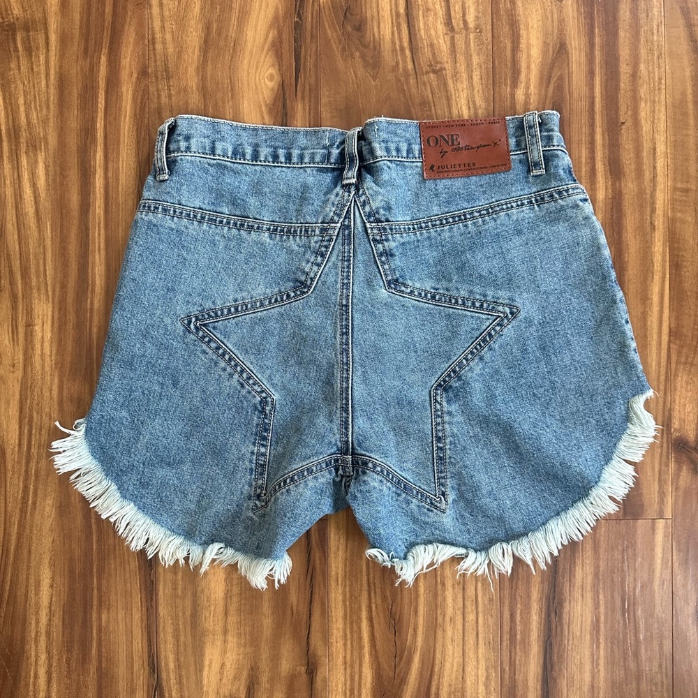 One x One Teaspoon High Waisted Star Distressed Denim Short Size 28